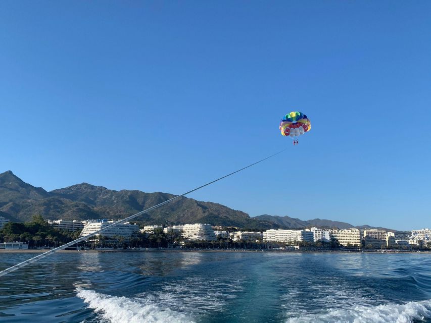 Marbella from the heights: Parasailing - Meeting Aquatime beside Marbella Port
