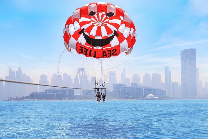 Parasailing in Dubai with Palm Jumeirah and JBR Beach views - Getting ready for a smooth launch
