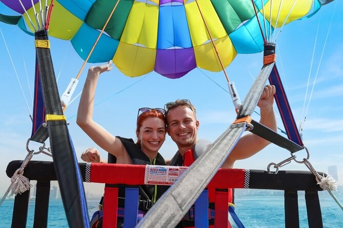 Parasailing in Dubai with Palm Jumeirah and JBR Beach views - Flying more than 250 meters above Dubai