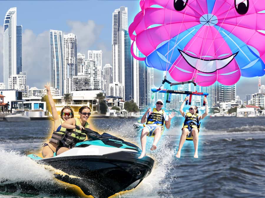 Surfers Paradise: Parasailing and Jet Ski Tour Package - From Surfers Paradise waterways to hidden islands